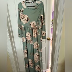 Reborn J Women’s Maxi Dress, Size X-Large, Green Floral, Pockets